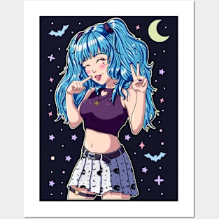 Cute Anime Girl Blue Hair Posters and Art